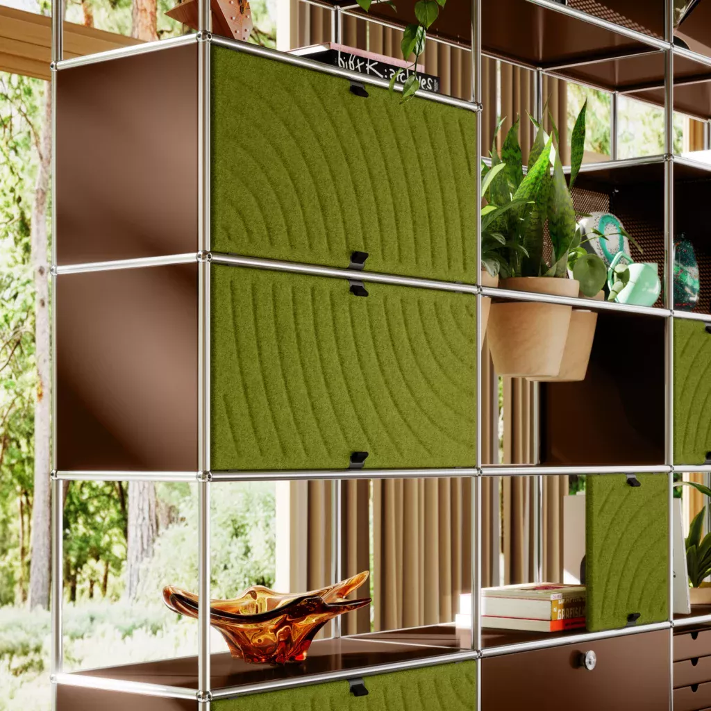 Détail de portes Soft Panels sur bibliothèque USM